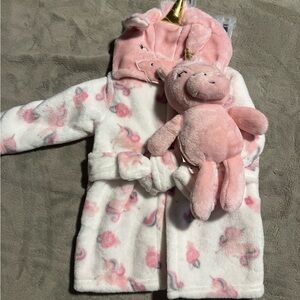 Plush Unicorn Hooded Baby Robe with Pink Stuffed unicorn